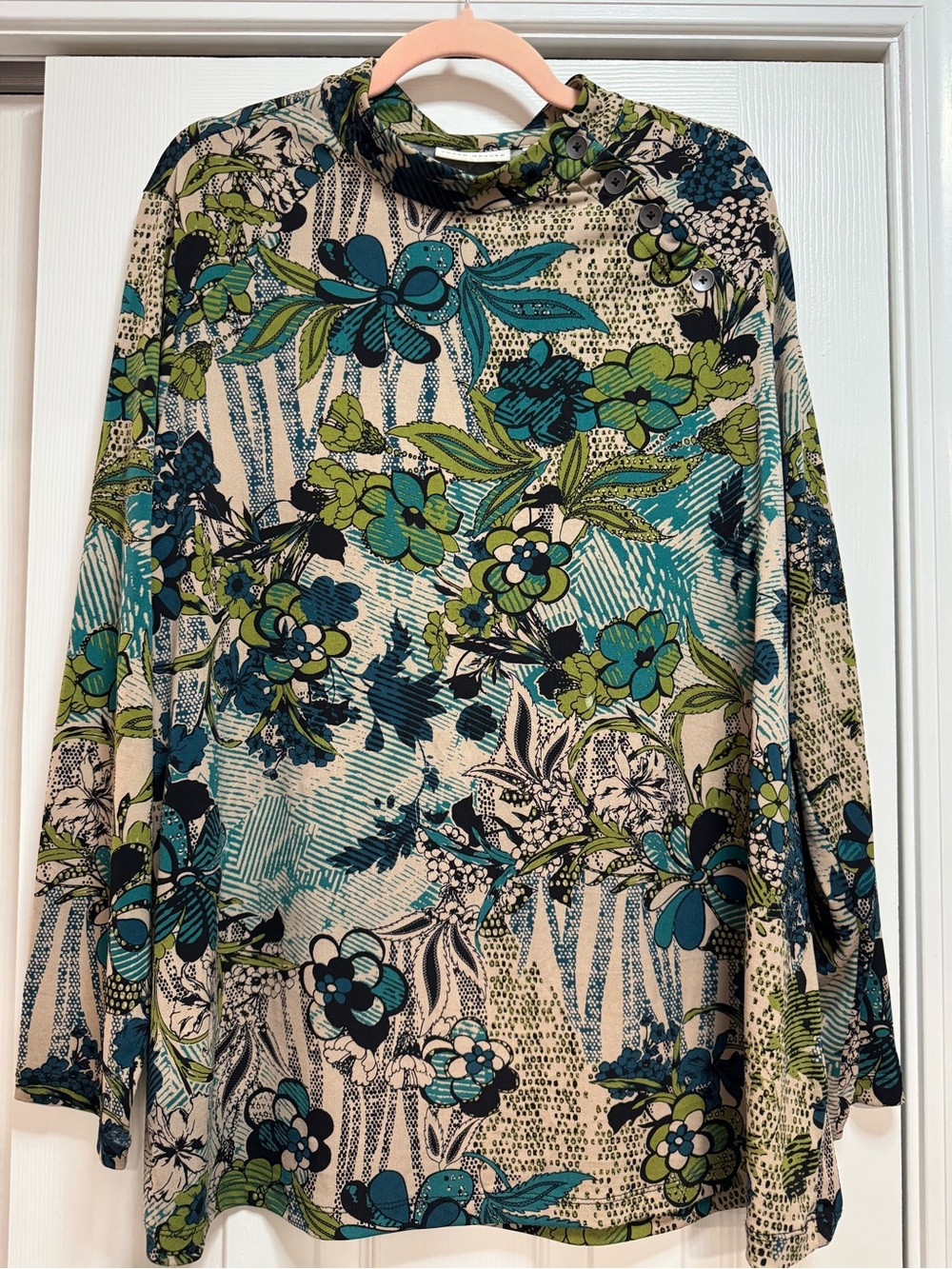 Susan Graver Teal, Aqua & Green Floral Blouse
